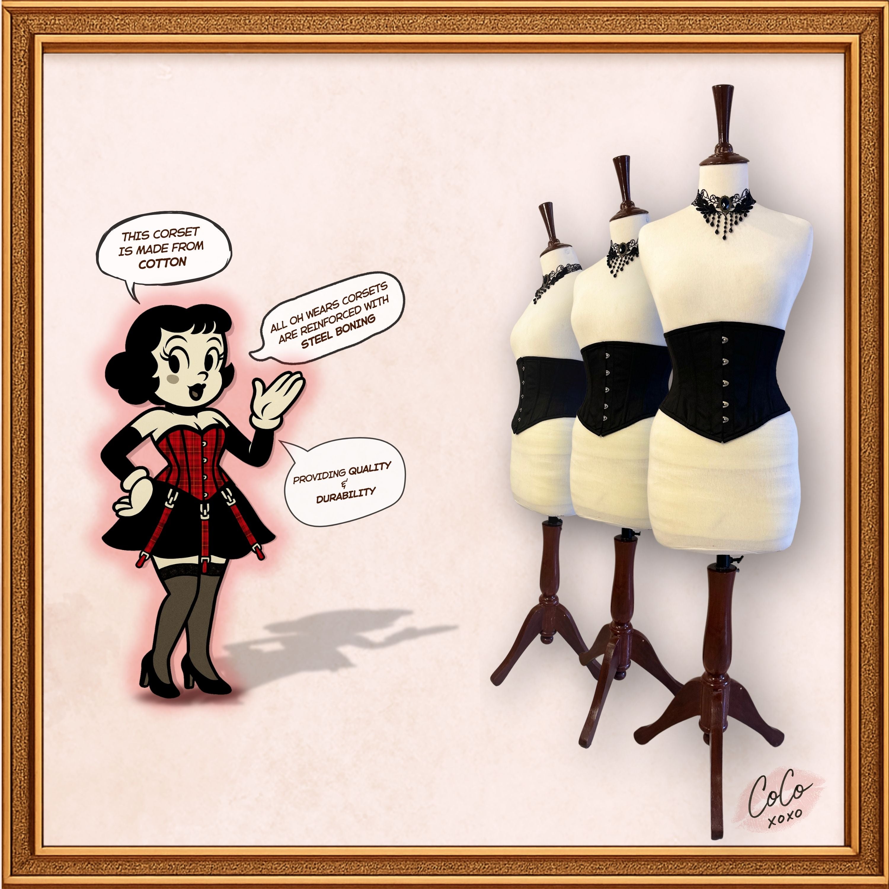 Black Cotton Midbust/Waspie Corset