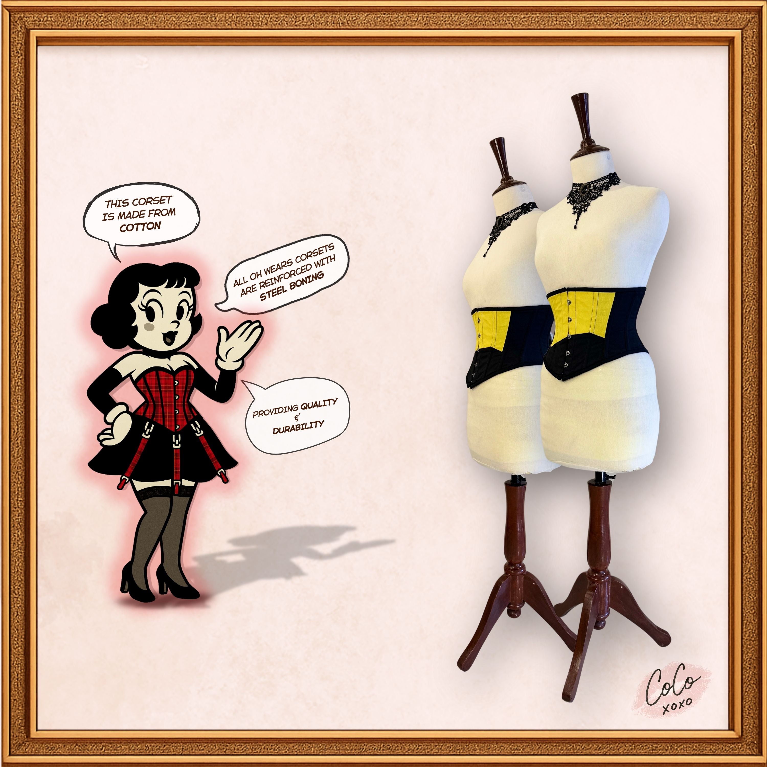 Women Black/Yellow Cotton Underbust Corset Steel Boned Waist Cincher
