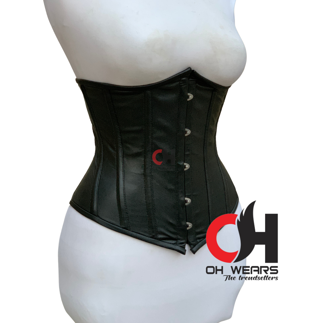 Black Leather Underbust Corset - Double Steel Boned