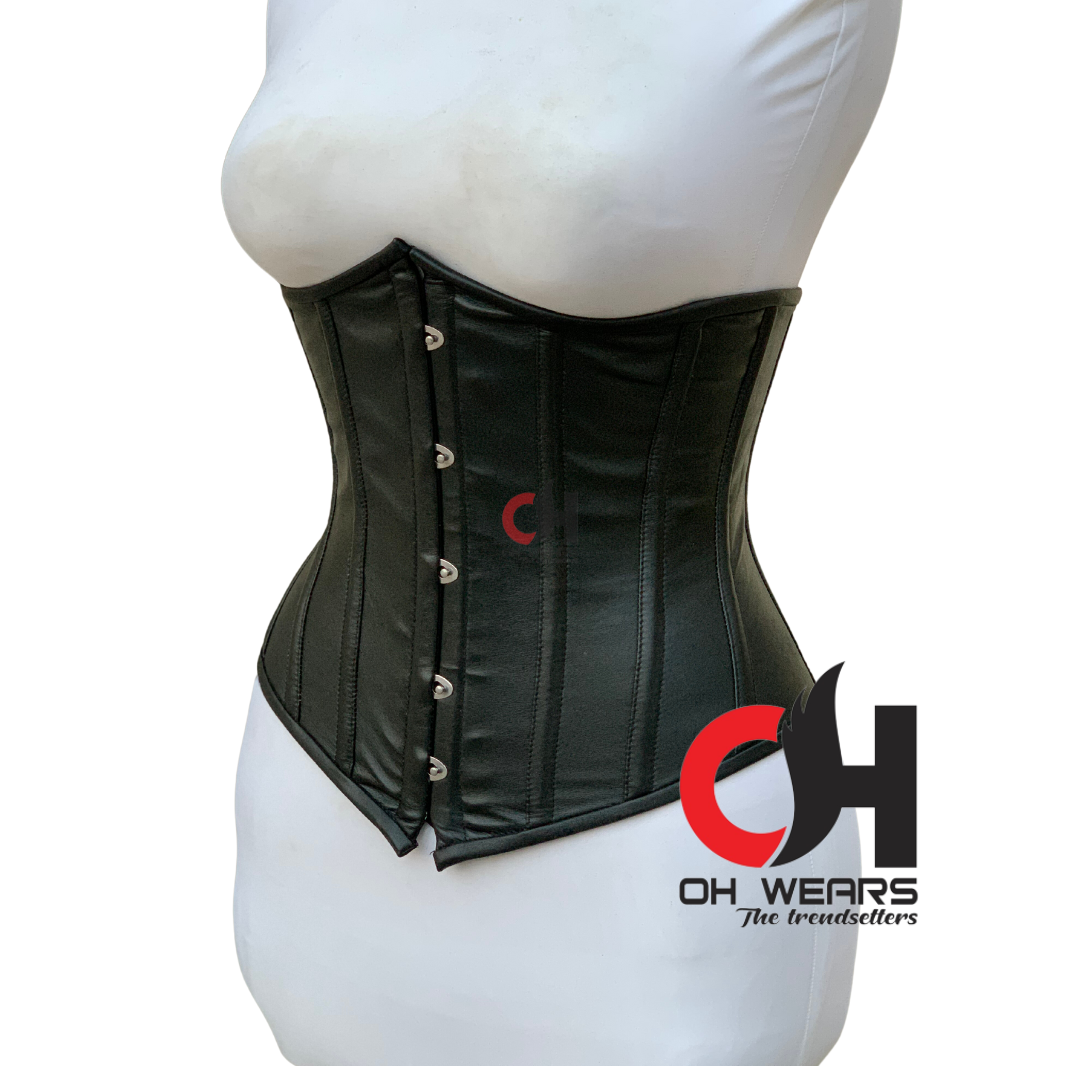 Black Leather Underbust Corset - Double Steel Boned