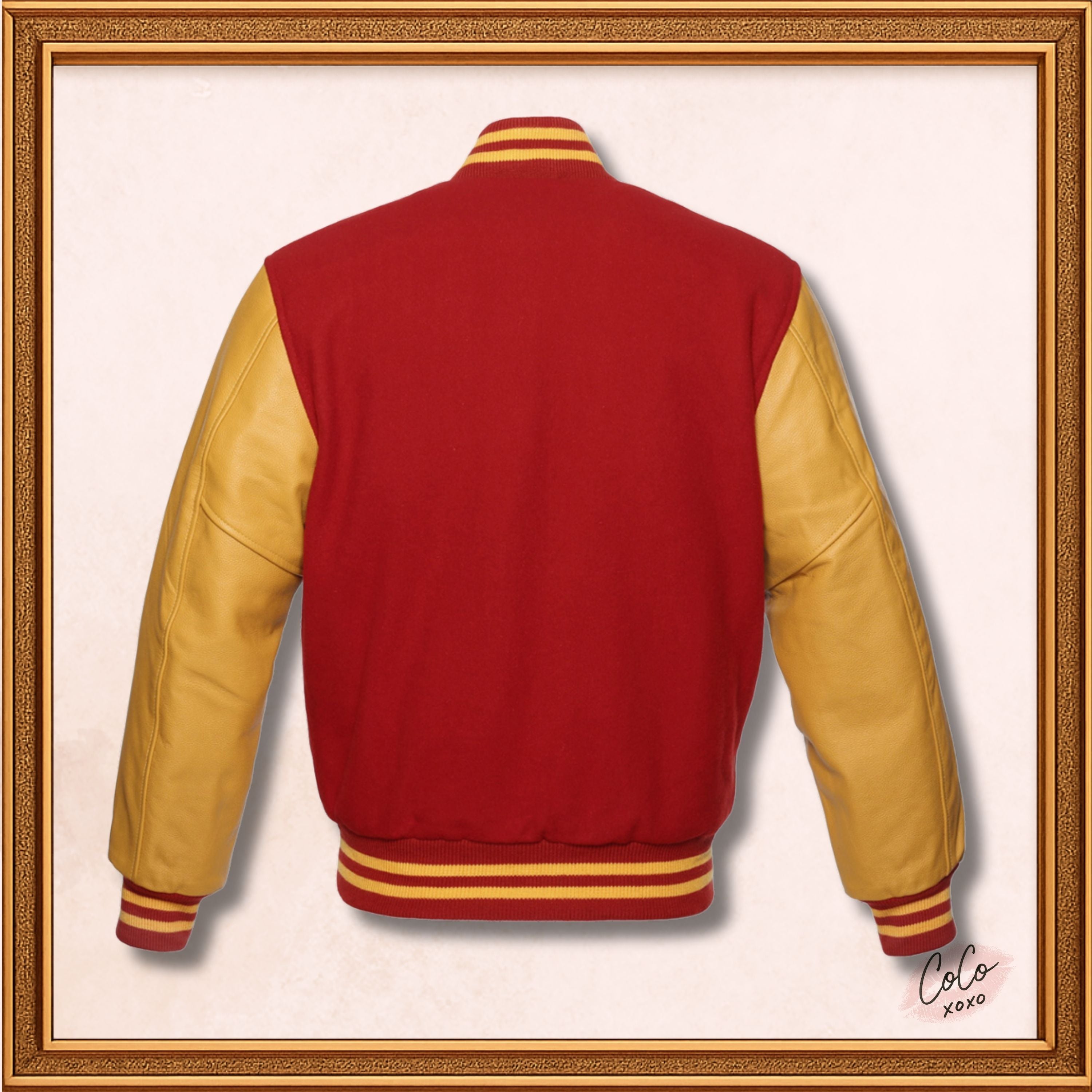 Red Wool and Genuine Yellow Leather Sleeves Varsity Jacket