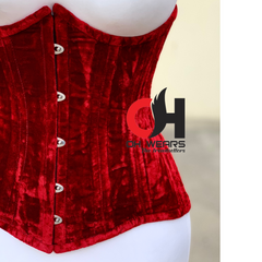 Red Velvet Underbust Corset Steel Boned