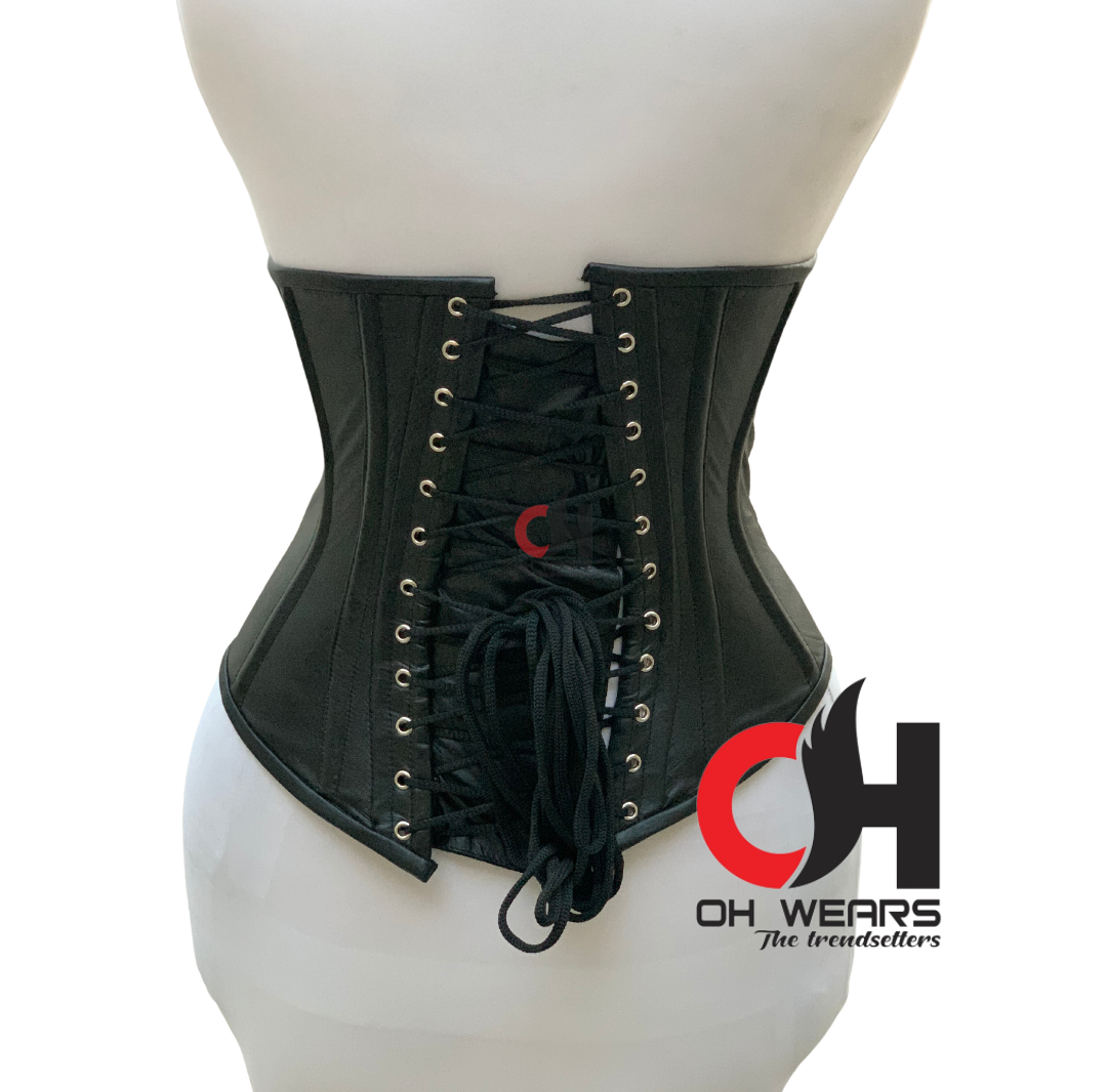 Black Leather Underbust Corset - Double Steel Boned