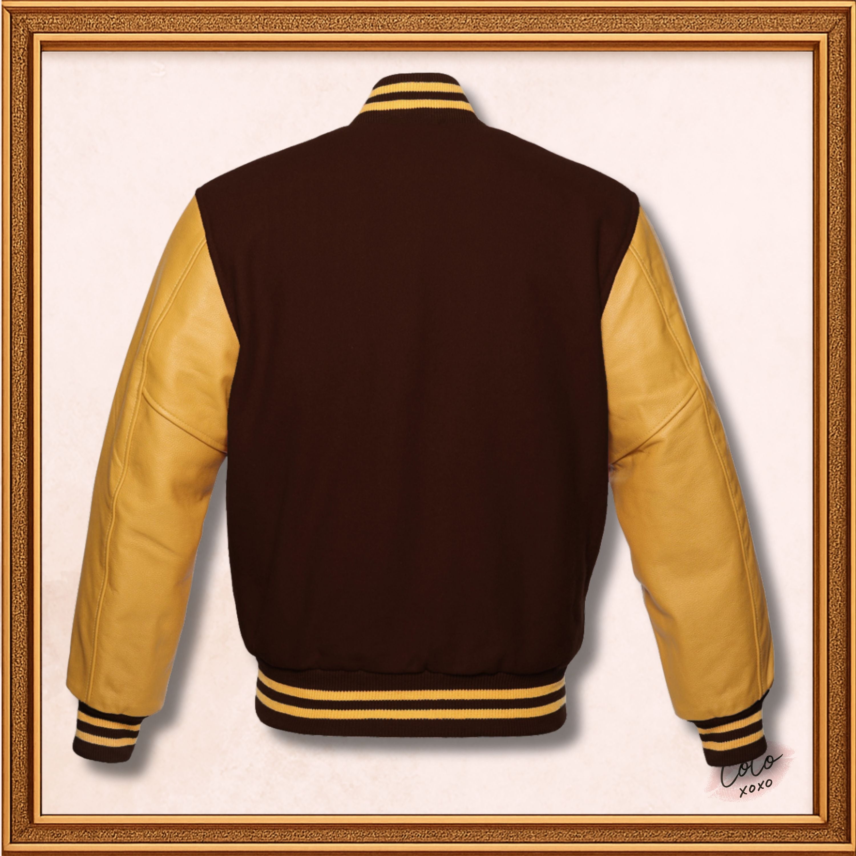 Brown Wool and Genuine Yellow Leather Sleeves Varsity Jacket
