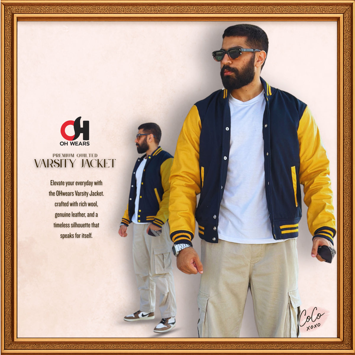Navy Blue Wool and Genuine Yellow Leather Sleeves Varsity Jacket
