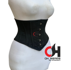 Victorian Black Cotton Underbust Corset - Double Row Steel Boned