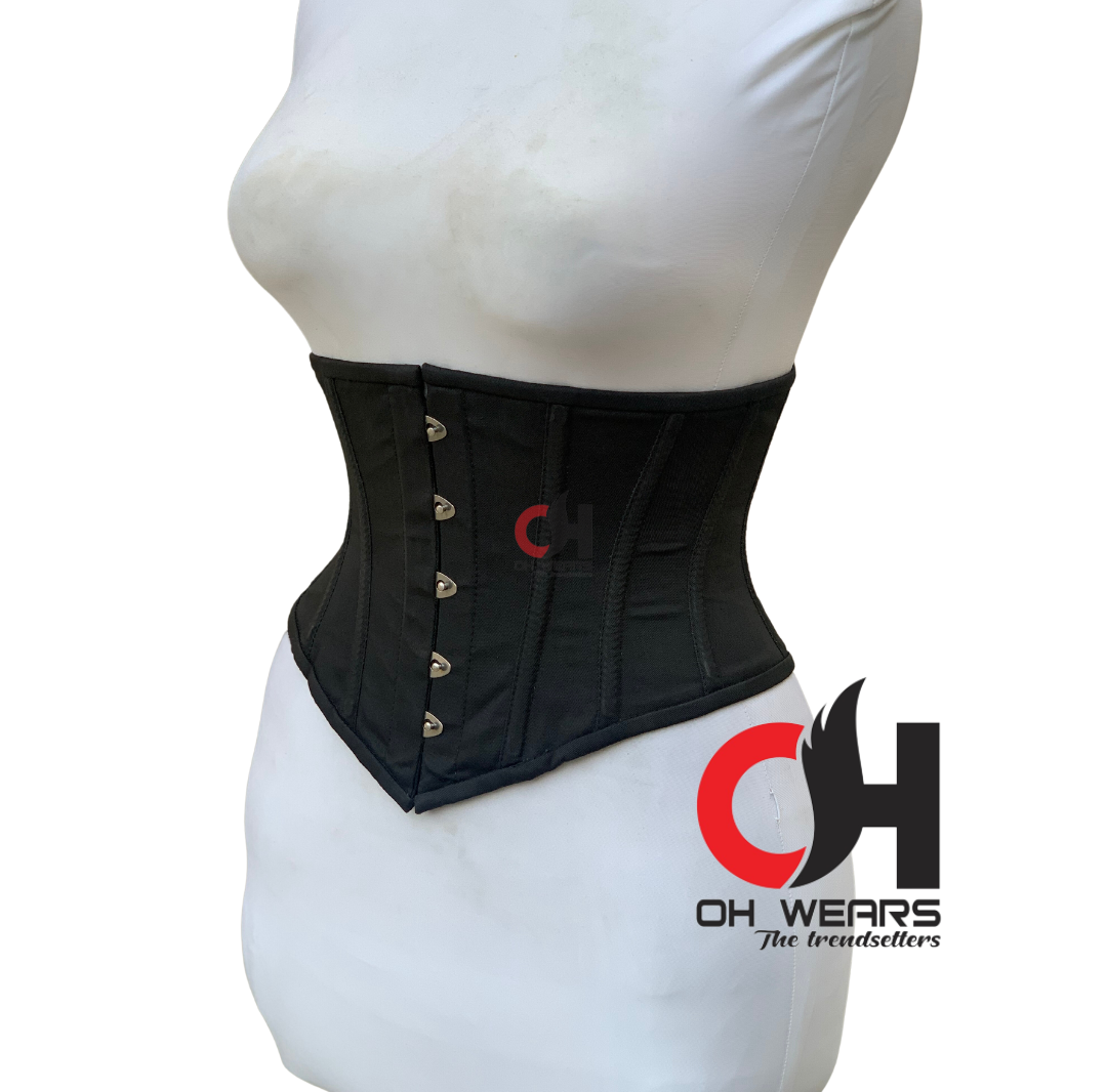 Victorian Black Cotton Underbust Corset - Double Row Steel Boned