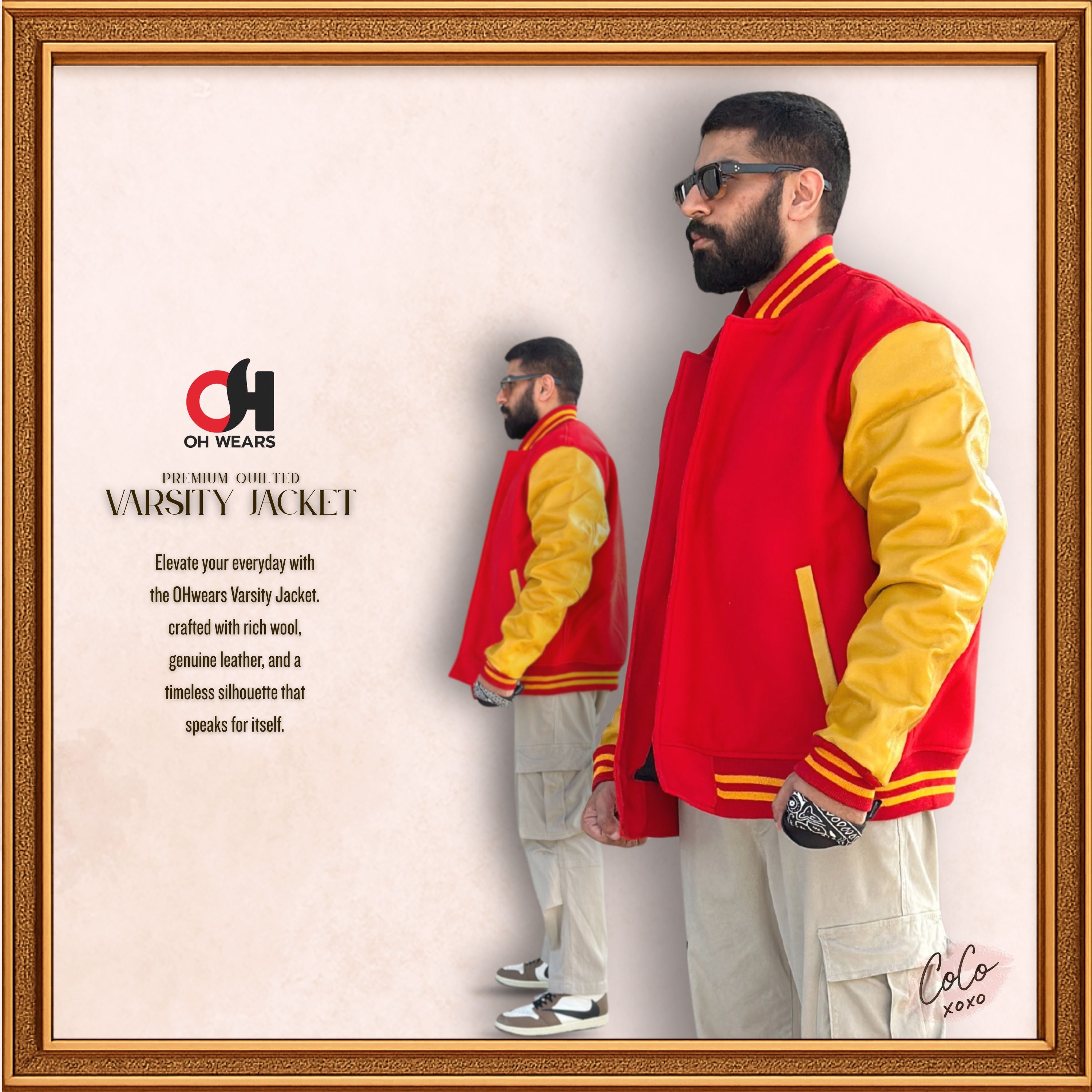 Red Wool and Genuine Yellow Leather Sleeves Varsity Jacket