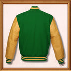 Green Wool and Genuine Yellow Leather Sleeves Varsity Jacket