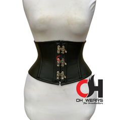 Black Leather Underbust Corset Steel Boned