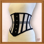 Black/White Cotton Mesh Midbust/Waspie Cotton Corset