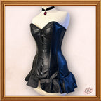 Overbust Black Leather Skirt Style Outwear Corset