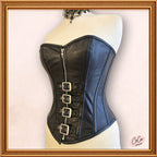 Black Leather Overbust Buckle Zip Up Outwear Fashion Corset