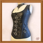 Overbust Black Leather Buckle Outwear Corset with Straps