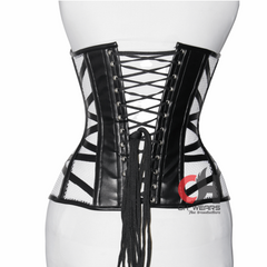 Heavy Duty Steel Boned Over Bust Waist Training Black Faux Leather Mesh Truly Waist Trainer Corsets