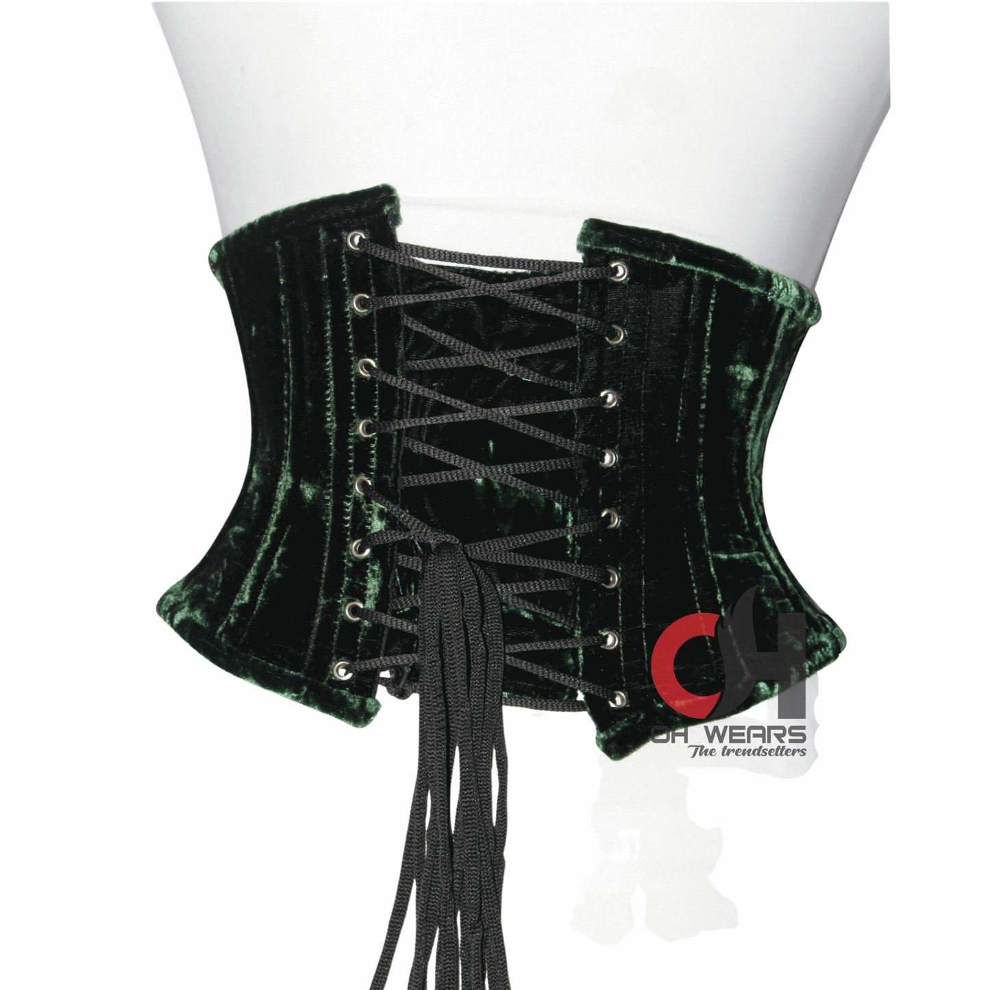 Hot Women Green Velvet Underbust Corsets Steel Boned Truly Waist Trainer Corsets OH-01GV