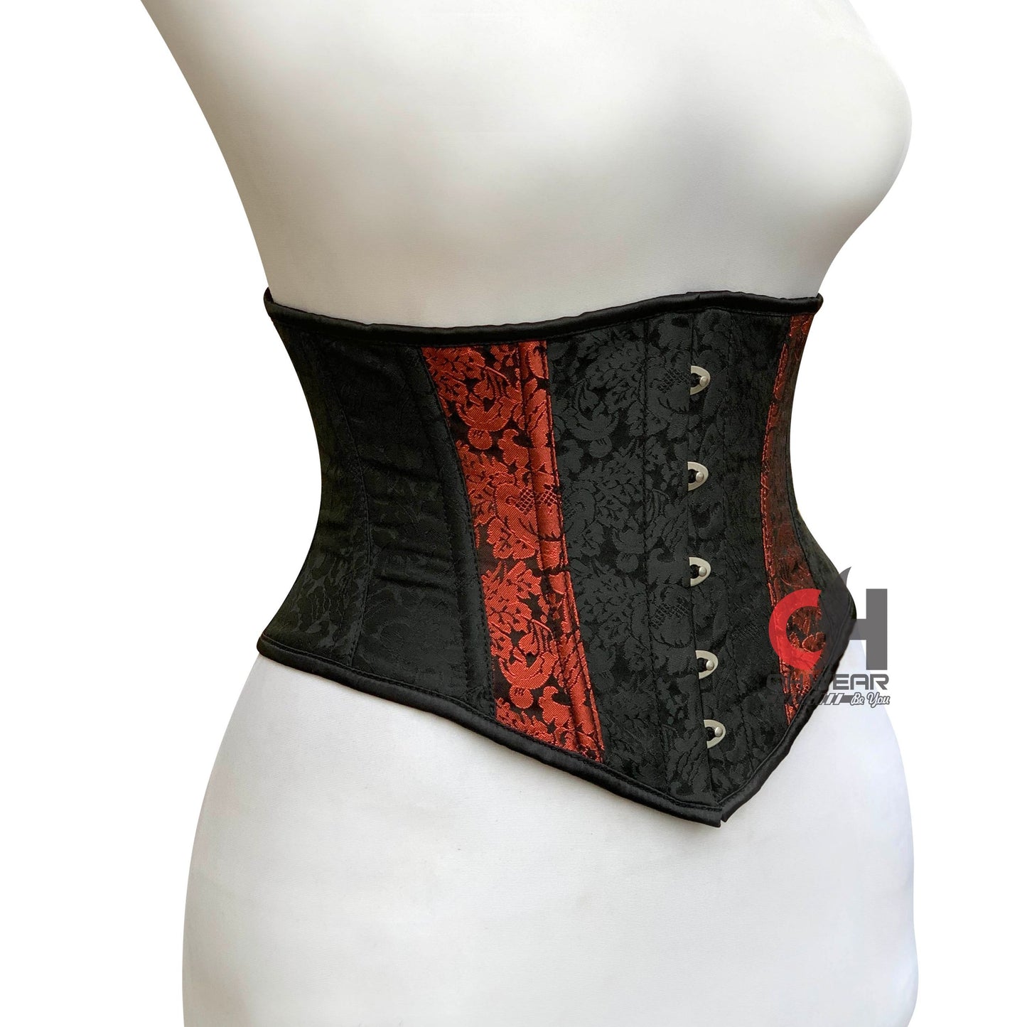 Black and Red Brocade Underbust Corset - Steel Boned