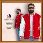 Men’s Red and White Varsity Jacket, Varsity Jacket with Red Blend Wool and White Leather Sleeves Children’s Baseball Jacket Women