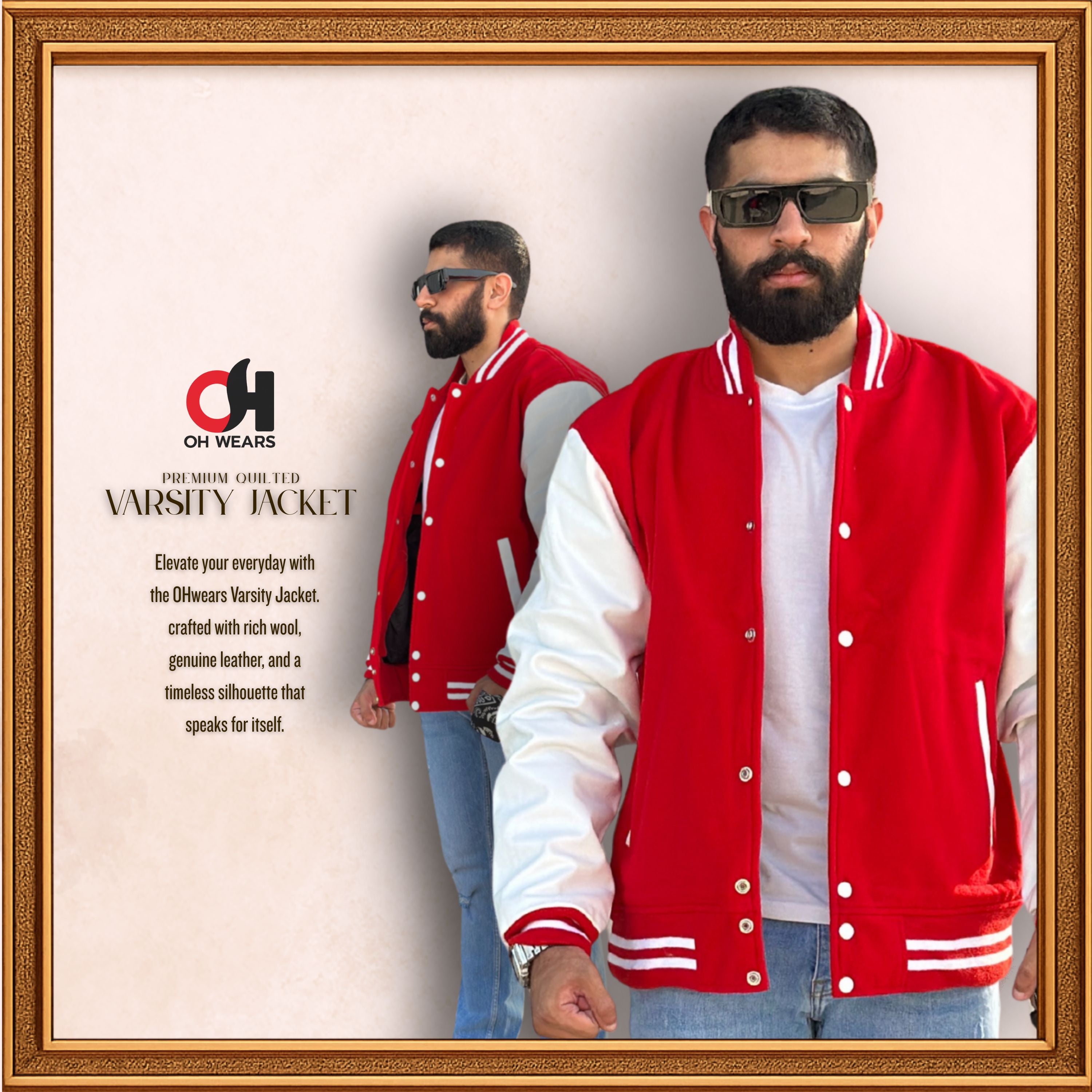 Men’s Red and White Varsity Jacket, Varsity Jacket with Red Blend Wool and White Leather Sleeves Children’s Baseball Jacket Women