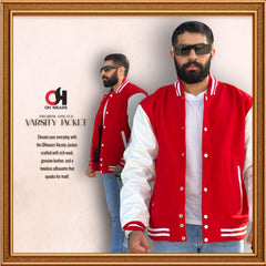 Men’s Red and White Varsity Jacket, Varsity Jacket with Red Blend Wool and White Leather Sleeves Children’s Baseball Jacket Women