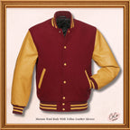 Maroon Wool and Genuine Yellow Leather Sleeves Varsity Jacket