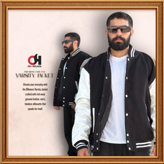Green Wool Genuine White Leather Sleeves Varsity Jacket