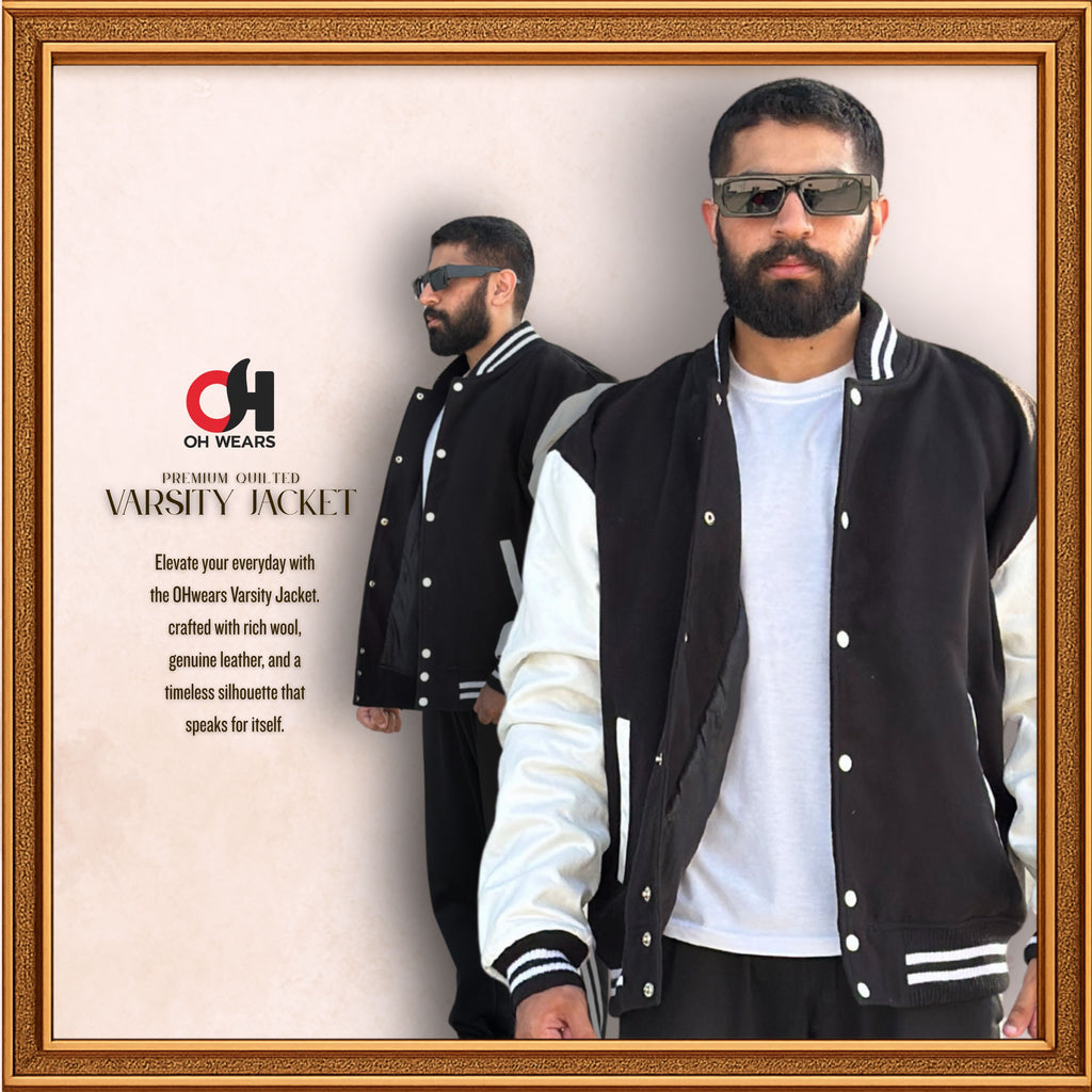 Blue Wool Genuine White Leather Sleeves Varsity Jacket (Copy)