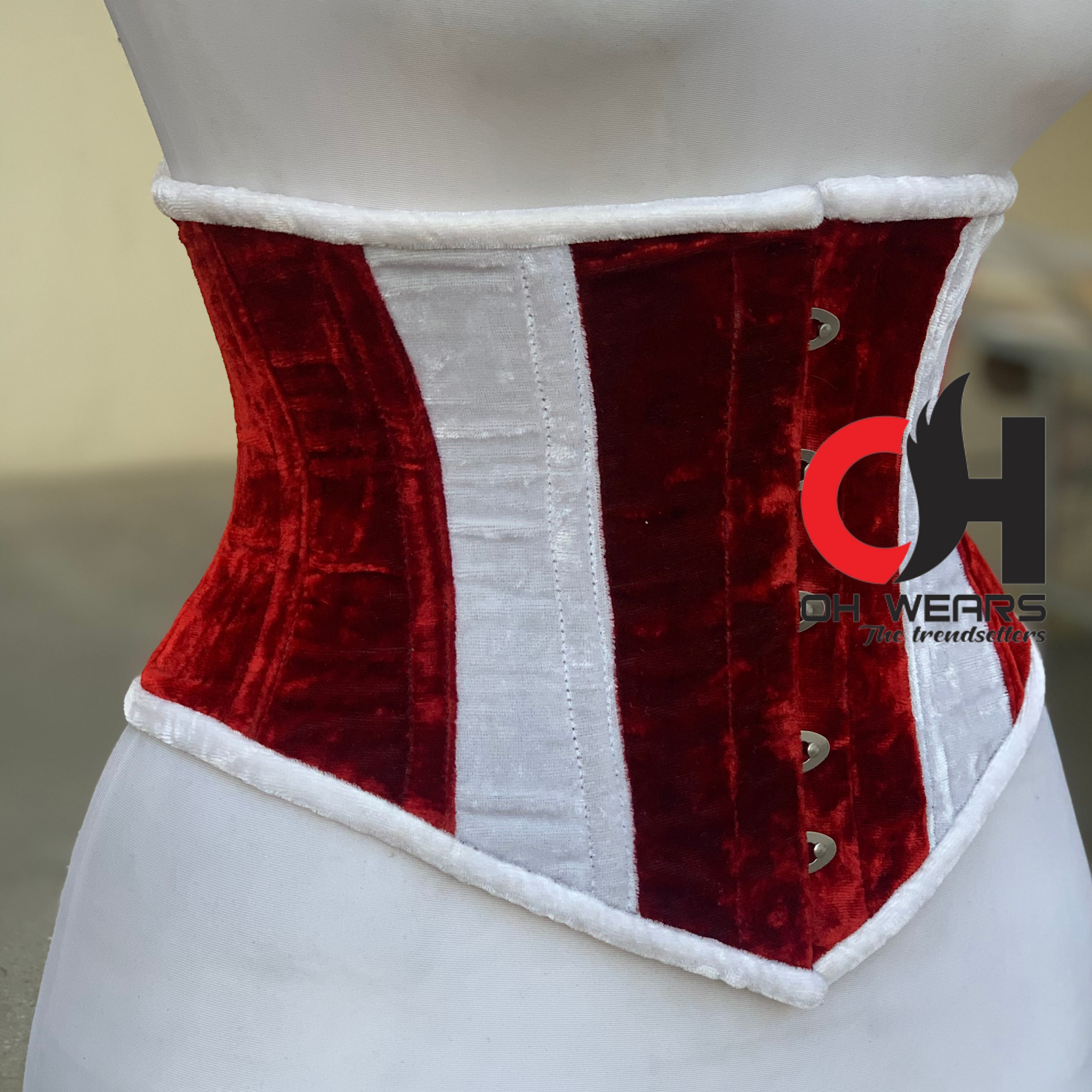 Bustier corsé navideño rojo con detalles de bastón de caramelo