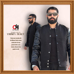 Gray Wool and Genuine Black Leather Sleeves Varsity Jacket