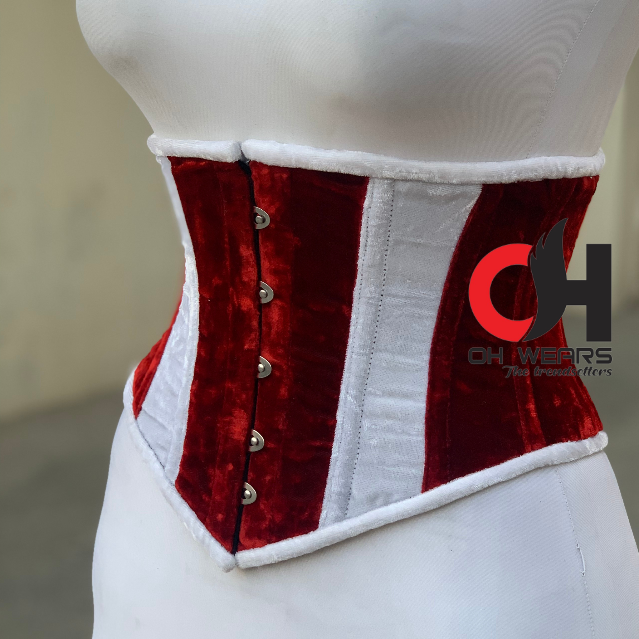 Rotes Weihnachtskorsett-Bustier mit Zuckerstangen-Details