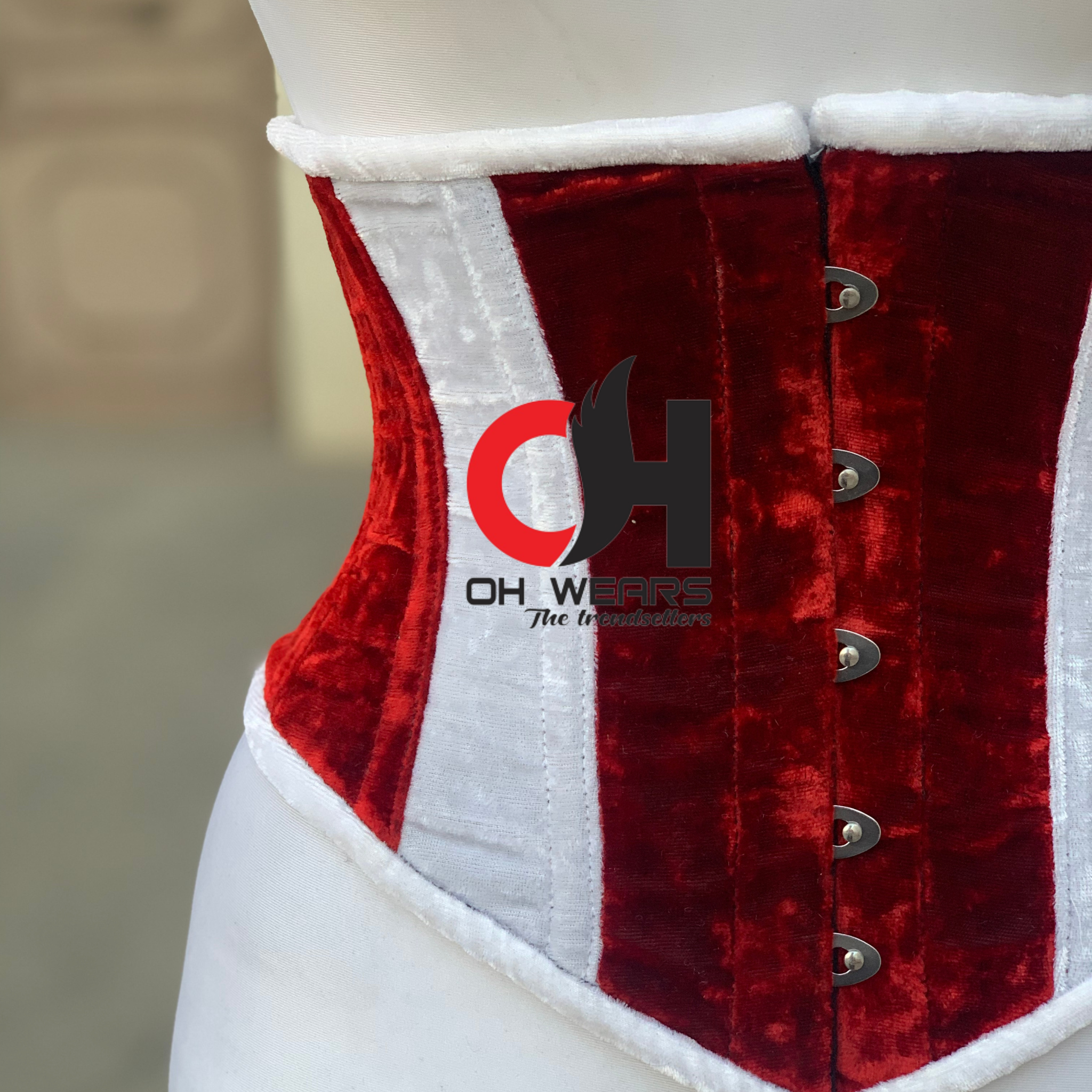 Rotes Weihnachtskorsett-Bustier mit Zuckerstangen-Details