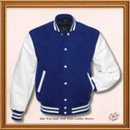 Blue Wool Genuine White Leather Sleeves Varsity Jacket
