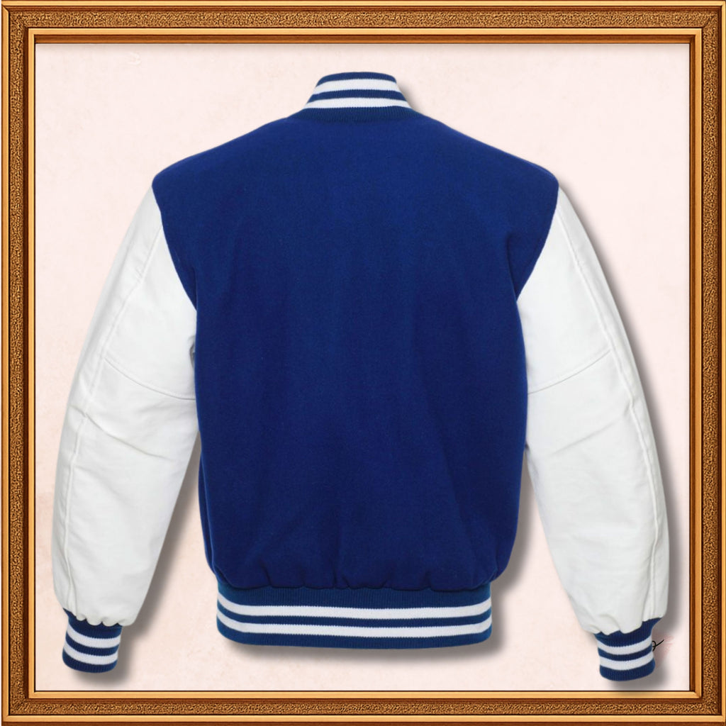 Blue Wool Genuine White Leather Sleeves Varsity Jacket