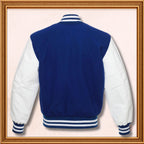 Blue Wool Genuine White Leather Sleeves Varsity Jacket