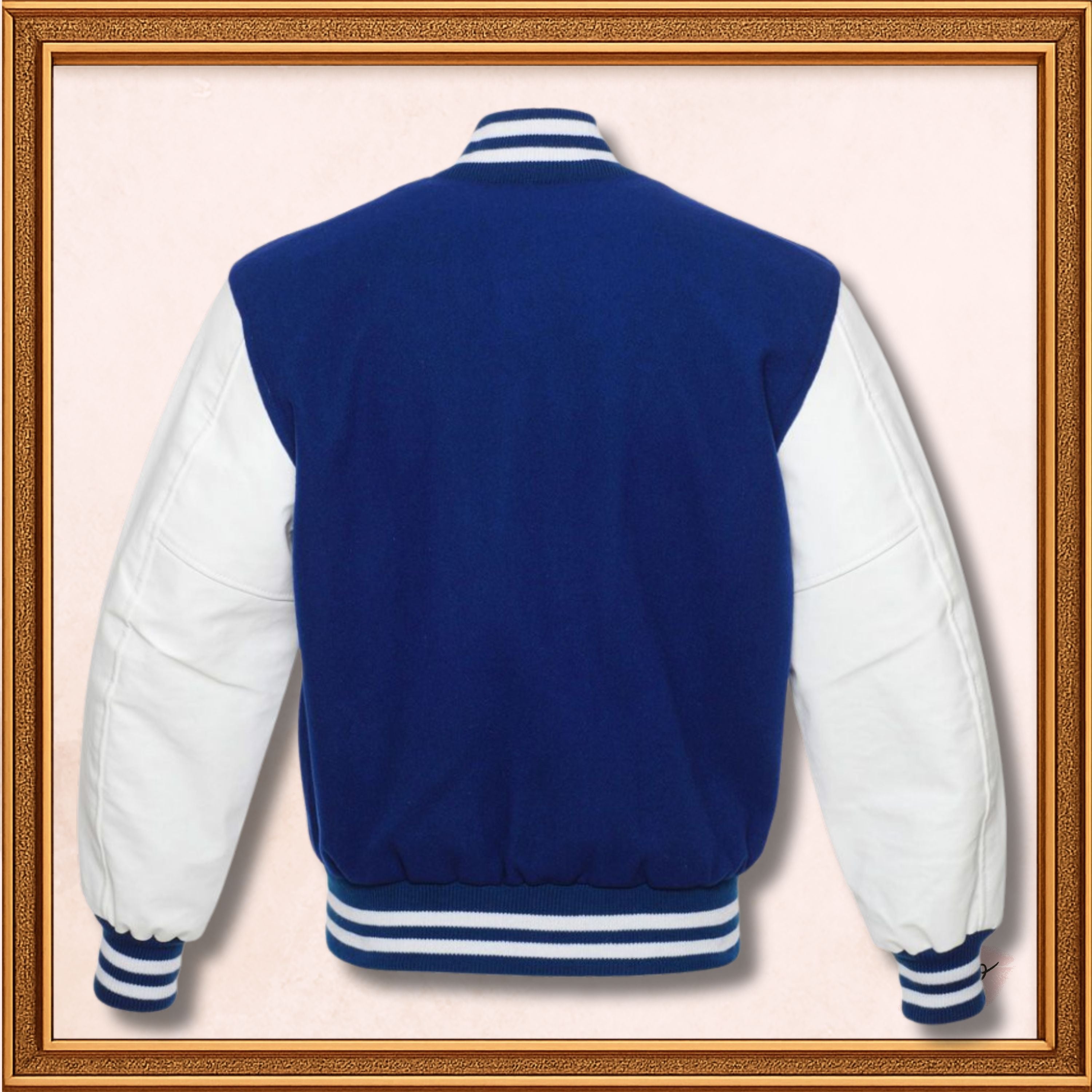 Blue Wool Genuine White Leather Sleeves Varsity Jacket