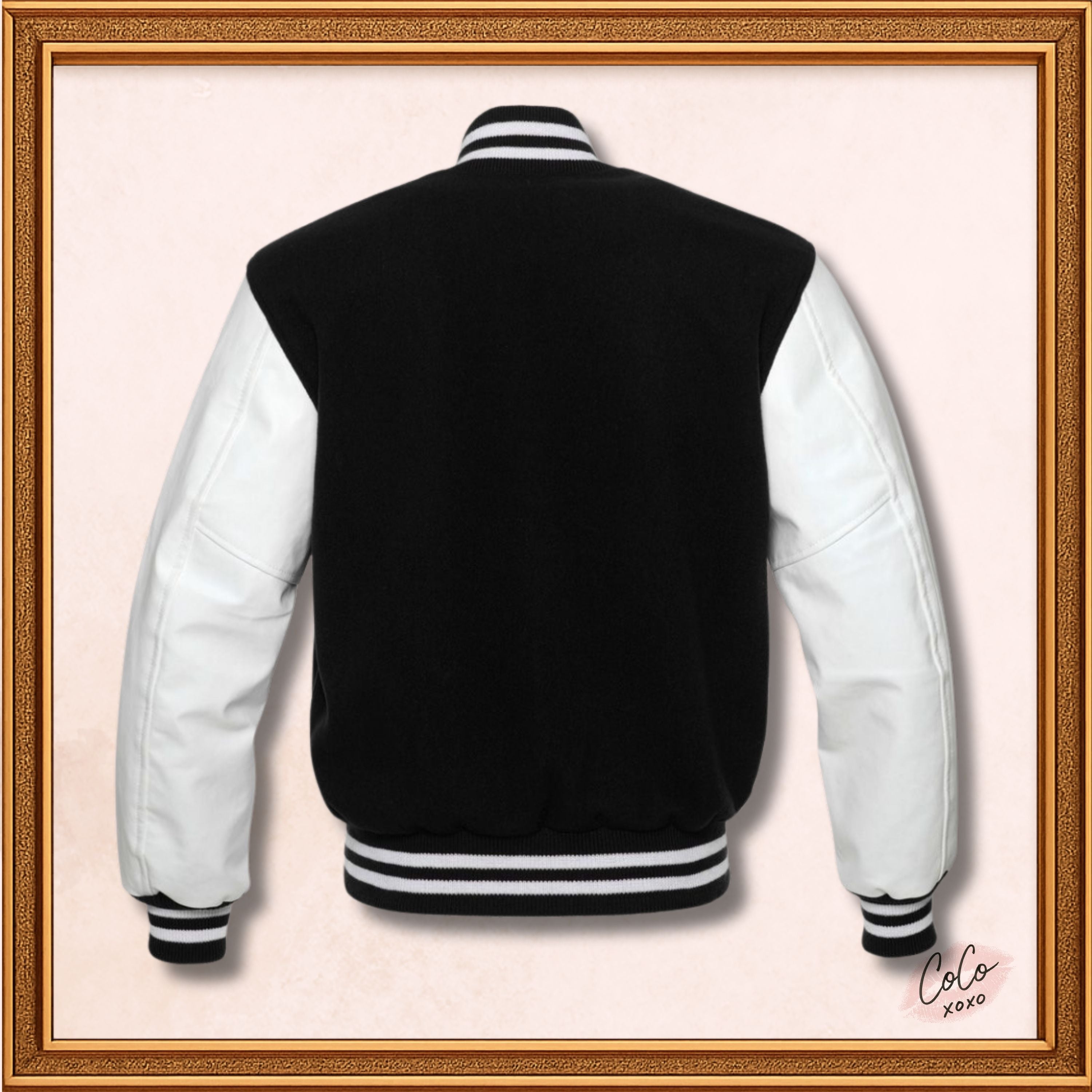 Black Wool Genuine White Leather Sleeves Varsity Jacket