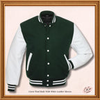 Green Wool Genuine White Leather Sleeves Varsity Jacket