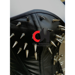 Halloween Spikes/Bullet Overbust Red Leather Corset With Clasp Closure