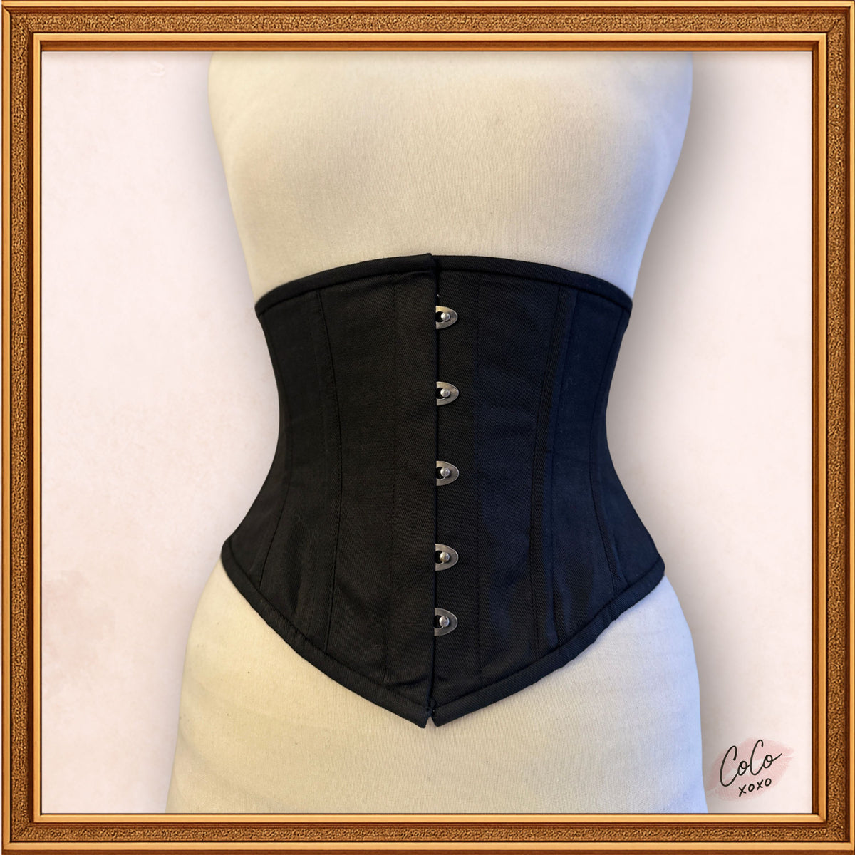 Black Cotton Midbust/Waspie Corset