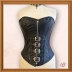 Black Leather Overbust Buckle Zip Up Outwear Fashion Corset