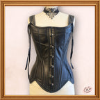 Overbust Black Leather Outwear Corset with Straps
