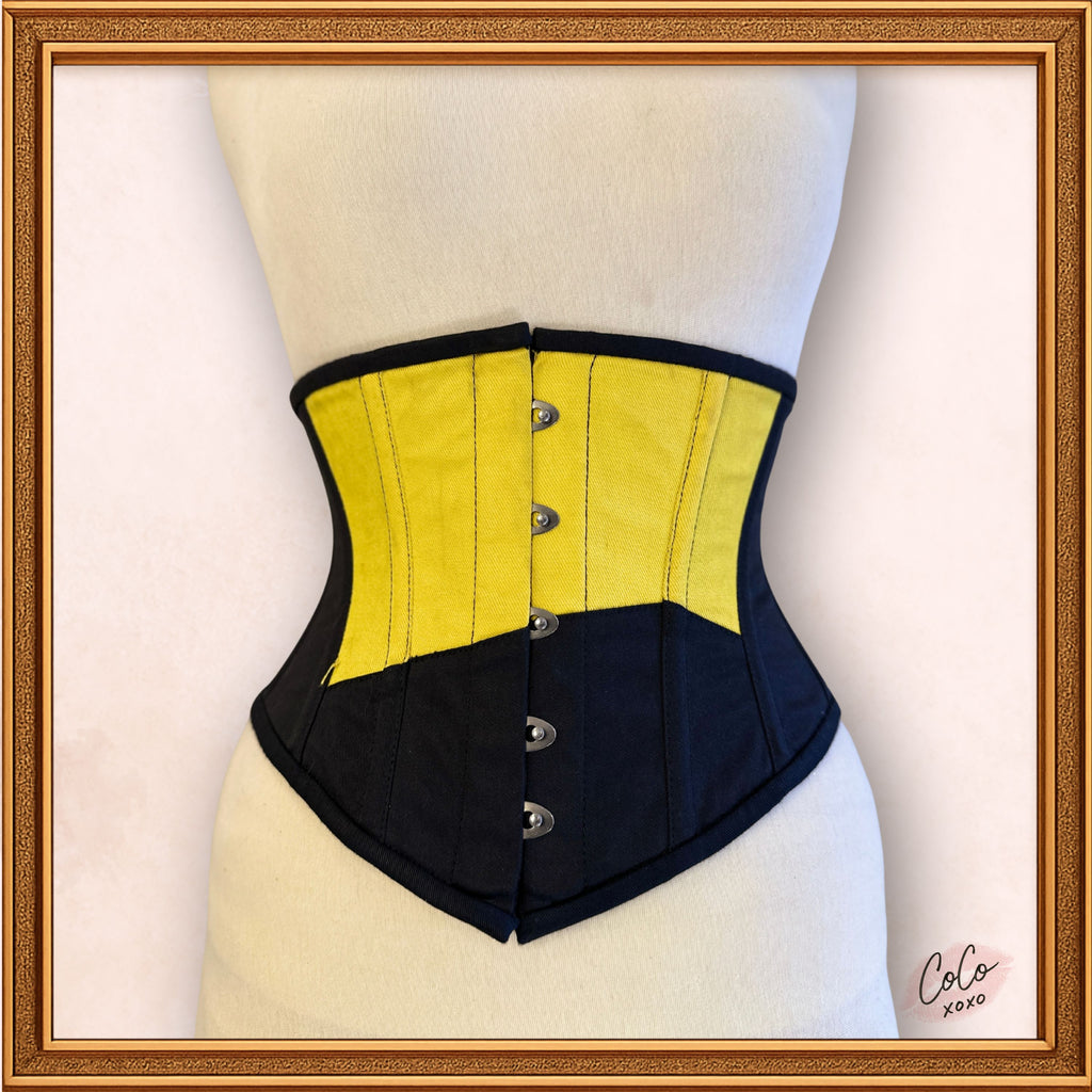 Women Black/Yellow Cotton Underbust Corset Steel Boned Waist Cincher