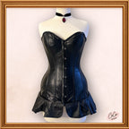 Overbust Black Leather Skirt Style Outwear Corset