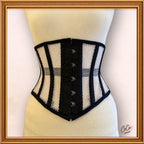 Black/White Cotton Mesh Midbust/Waspie Cotton Corset