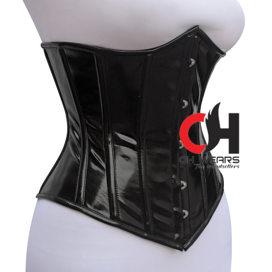 Black PVC Underbust Steel Boned Corset Waist Trainer