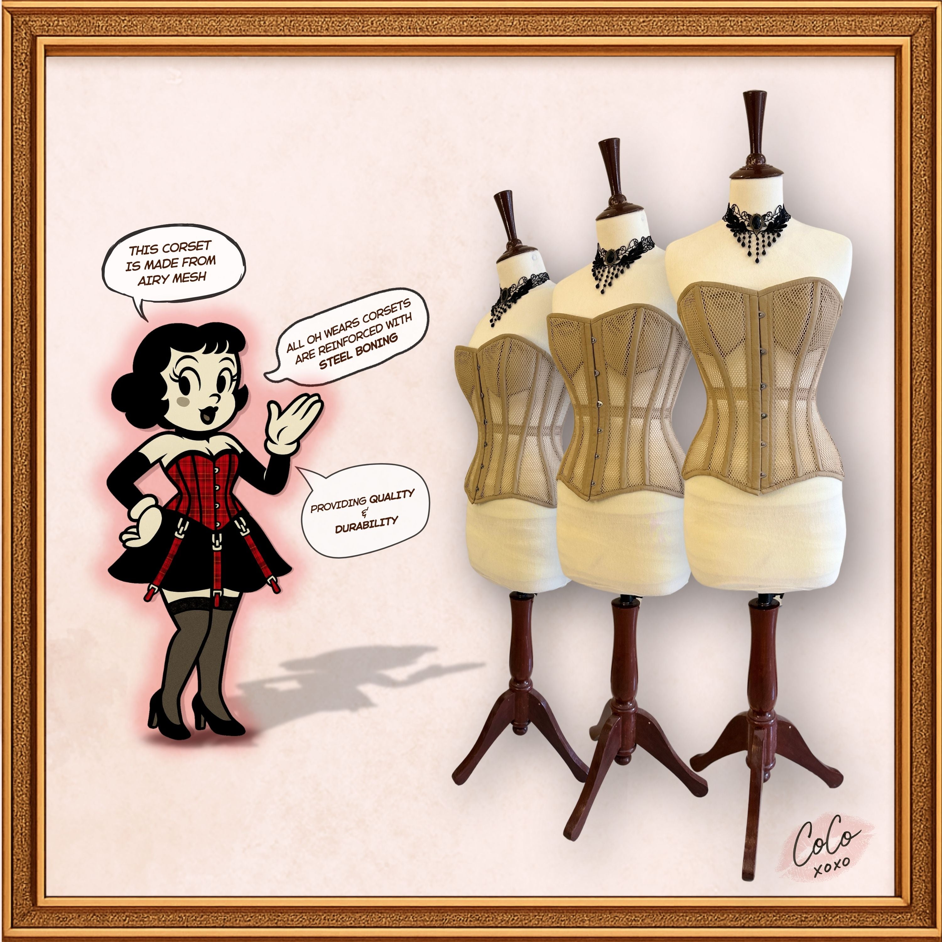 Women Beige Cotton Mesh Overbust Corset