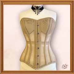 Women Beige Cotton Mesh Overbust Corset