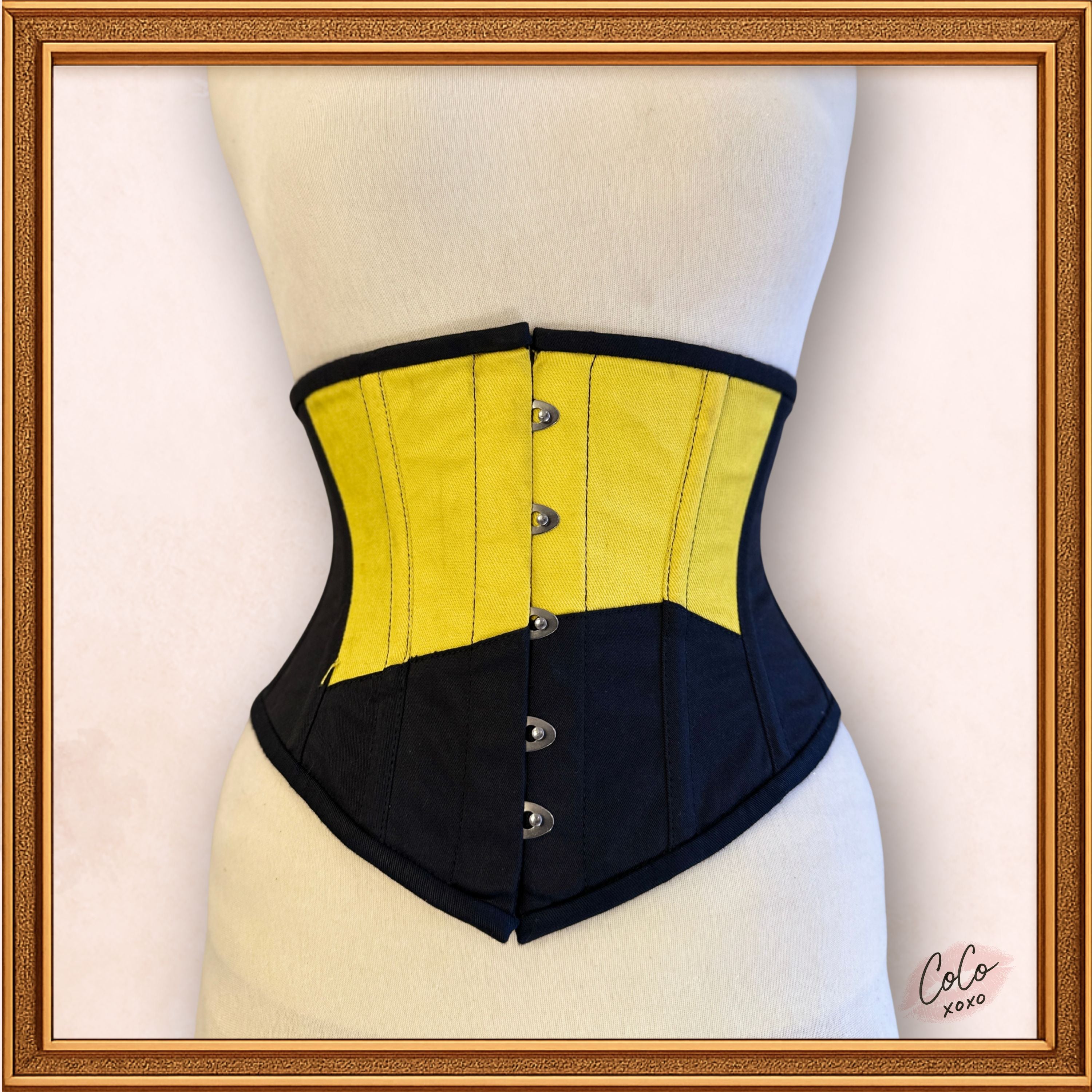 Women Black/Yellow Cotton Underbust Corset Steel Boned Waist Cincher