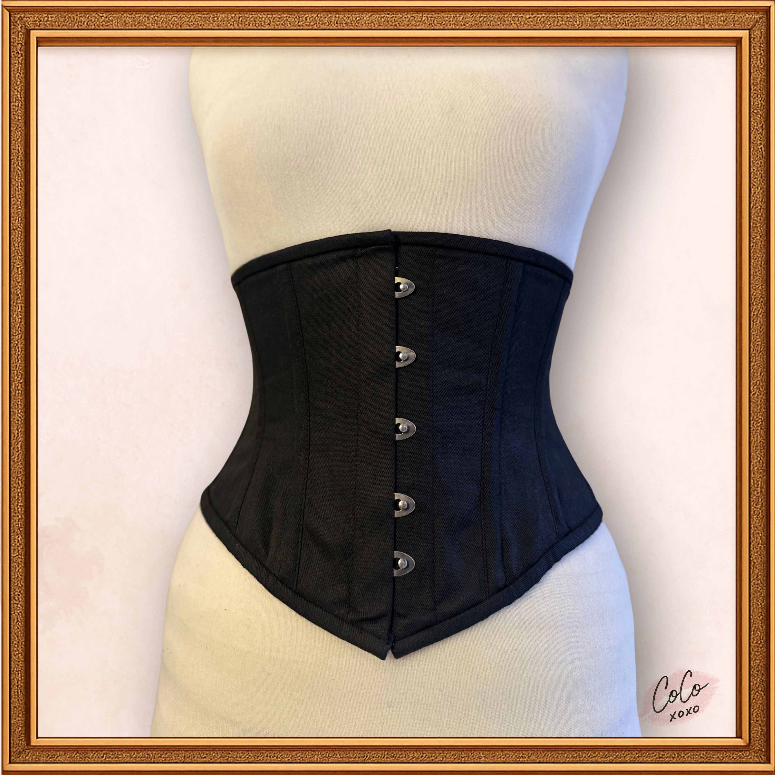 Black Cotton Midbust/Waspie Corset