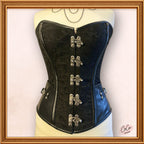 Overbust Black Brocade Leather Waist Cincher Corset